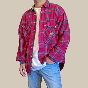 Vintage Jacob & David Pink Plaid Flannel Embroidered Shirt